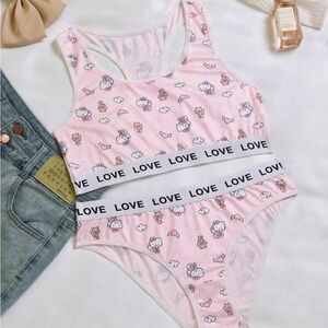 Pink Cartoon Print Bralette and Panty Set